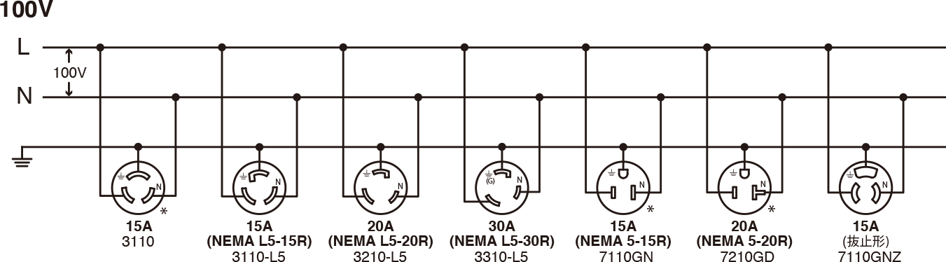 単相2線 接地あり（1φ, 2P, 2W）100V